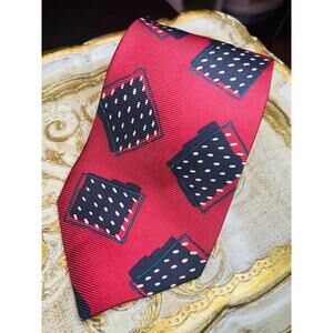 VTG Perry Ellis Mens Italian Silk Tie Necktie Red Geometric Business Suit Tie